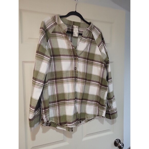 Blu Pepper Size XXL Green Plaid Frayed Hem Button Down Shirt/Jacket Pockets - Picture 3 of 13